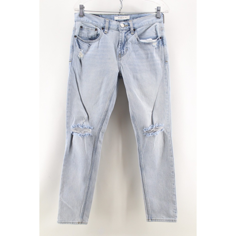 Pacsun Slim Jeans Ripped Knee Distressed Light Blue Denim Mens 30x29 (Tag 29x30)